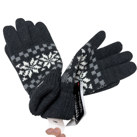 unisex gloves winter THINSULATE NWT black white knit size M/L - Picture 1 of 12